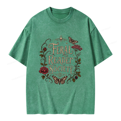 Pagewings Feral Reader Society Unisex Washed T-shirt