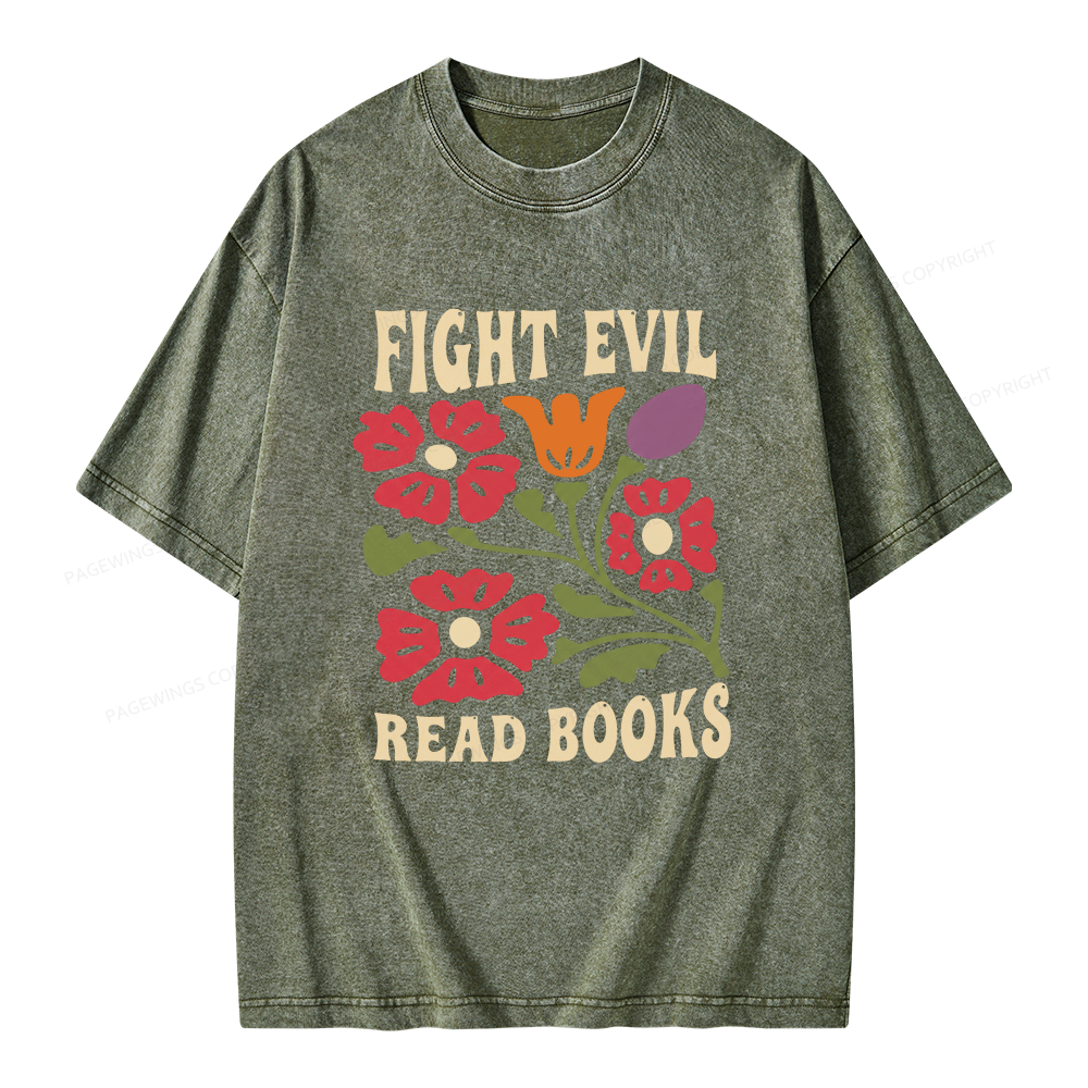 Pagewings Fight Evil Read Books Unisex Washed T-shirt
