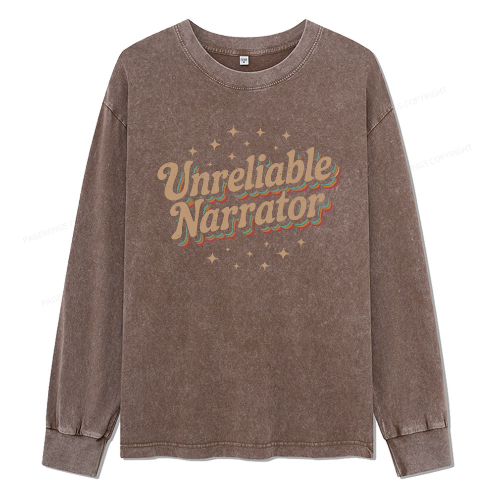 Pagewings Unreliable Narrator Unisex Washed Long Sleeve T-shirt