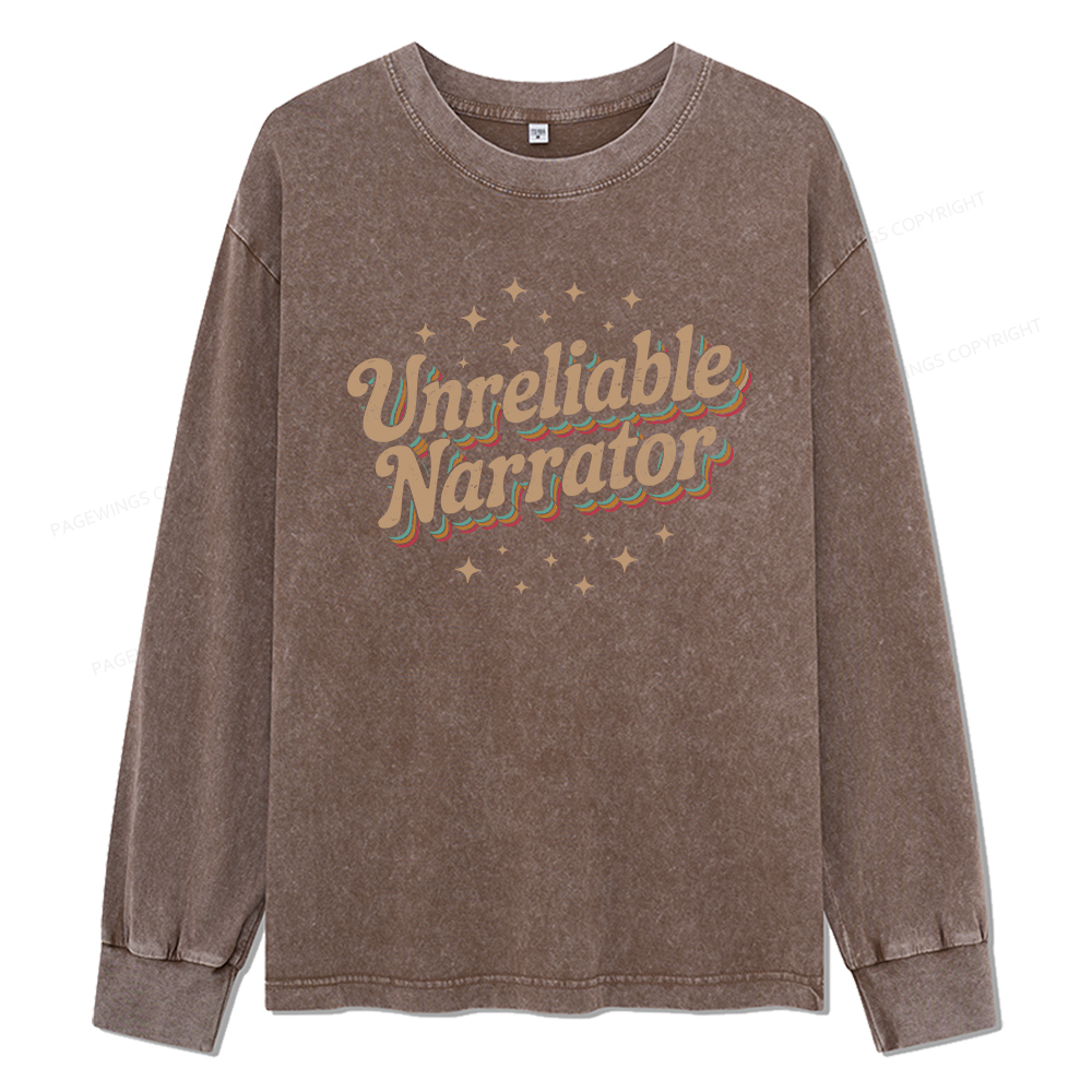 Pagewings Unreliable Narrator Unisex Washed Long Sleeve T-shirt