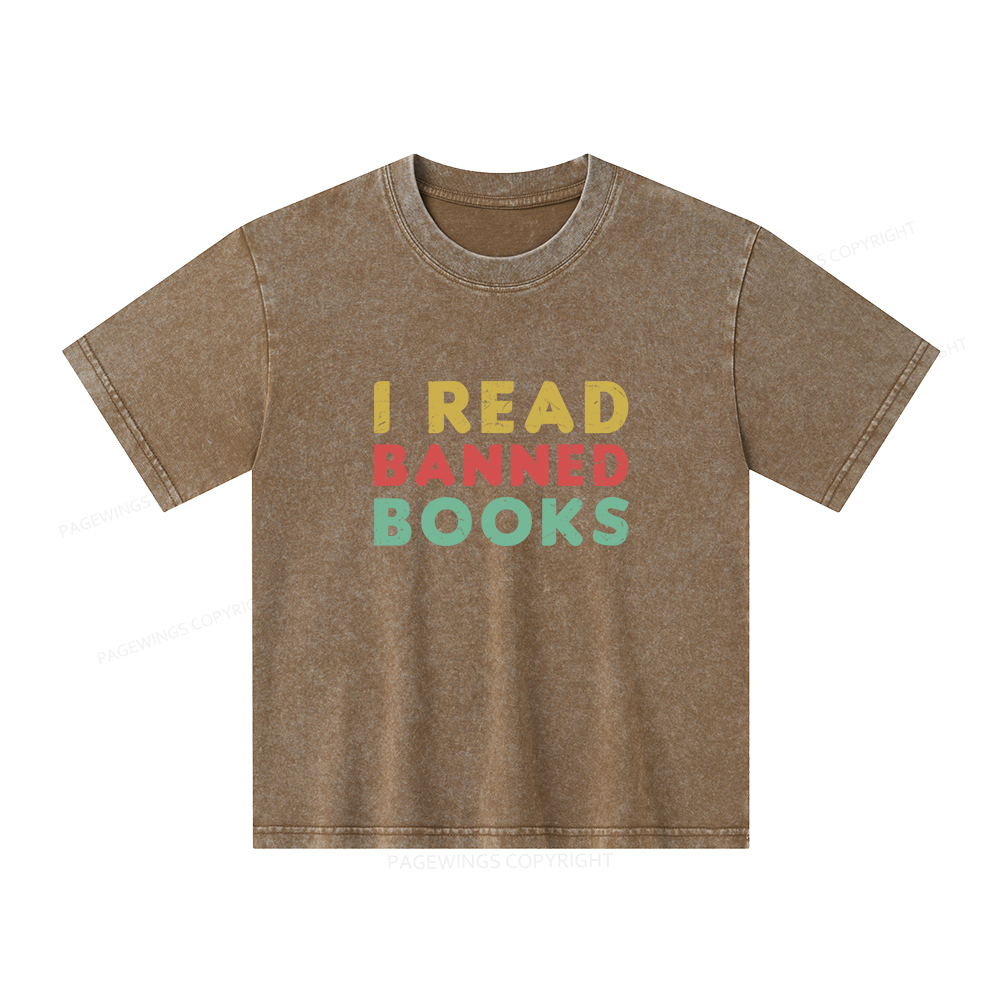 Pagewings Vintage I Read Banned Books Geek Readers T-Shirt Unisex Kids Washed T-shirt