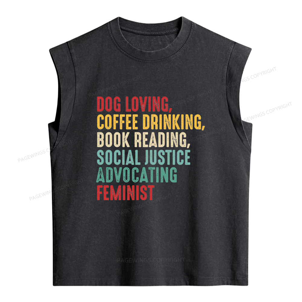 Pagewing Dog Coffee Book Reading Women's Washed Tank Top