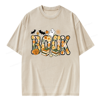 Pagewings Floral Boo Halloween Unisex Washed T-shirt