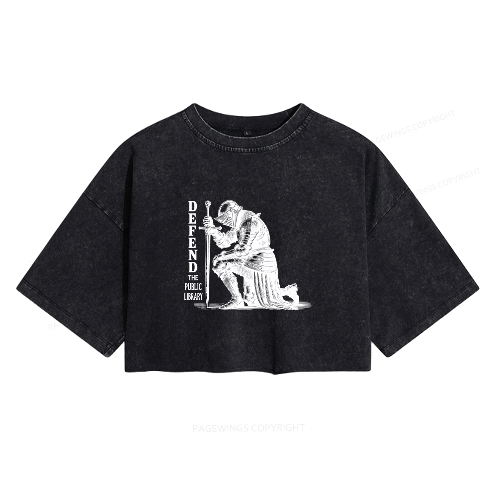 Pagewings Defend the Public Library Women's Washed Cropped T-shirt