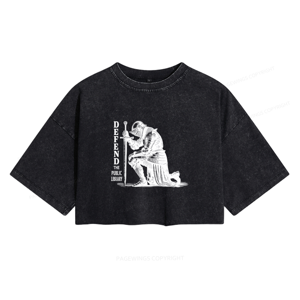 Pagewings Defend the Public Library Women's Washed Cropped T-shirt