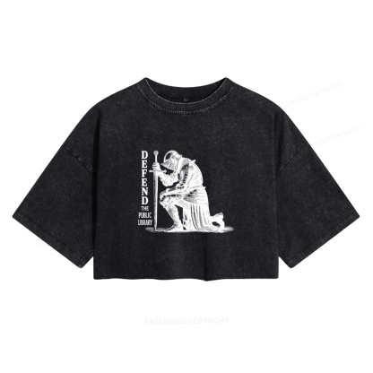 Pagewings Defend the Public Library Women's Washed Cropped T-shirt