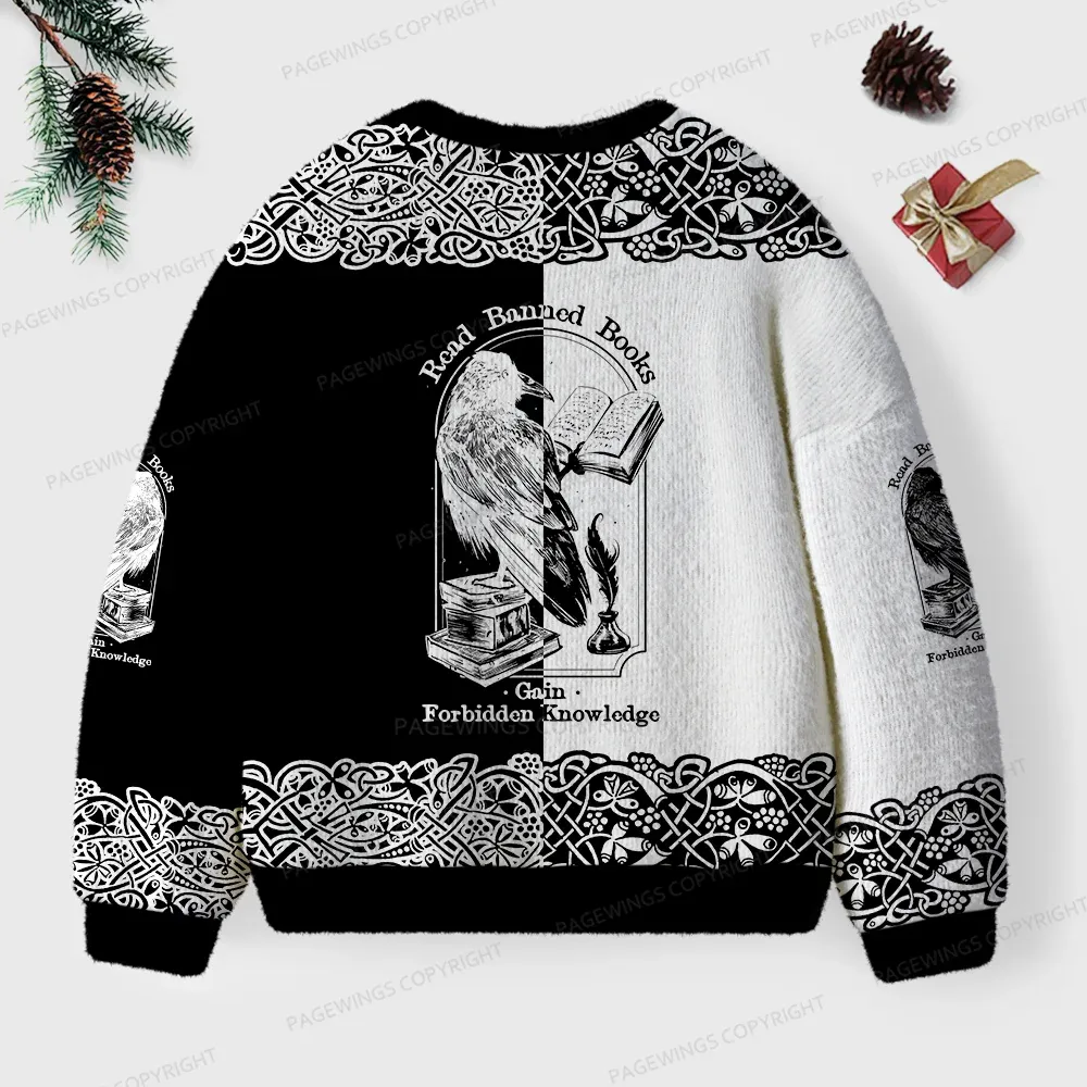 Pagewings Read Banned Books Gain Forbidden Knowledge Unisex Ugly Knit Sweatshirt