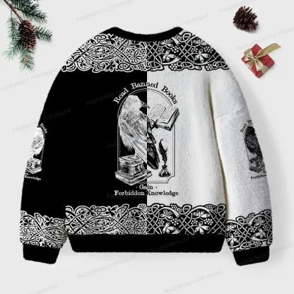 Pagewings Read Banned Books Gain Forbidden Knowledge Unisex Ugly Knit Sweatshirt