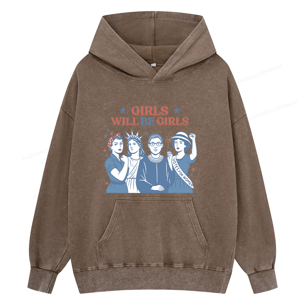 Pagewings Girls Will be Girls Unisex Washed Hoodie