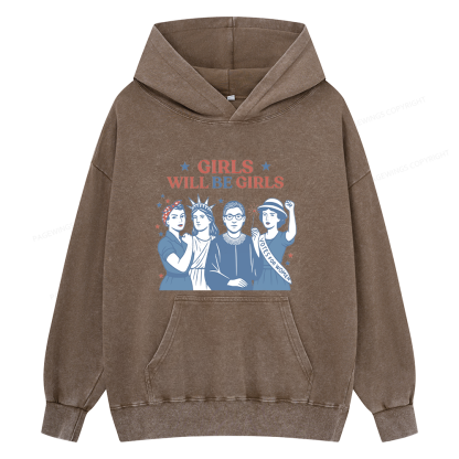 Pagewings Girls Will be Girls Unisex Washed Hoodie