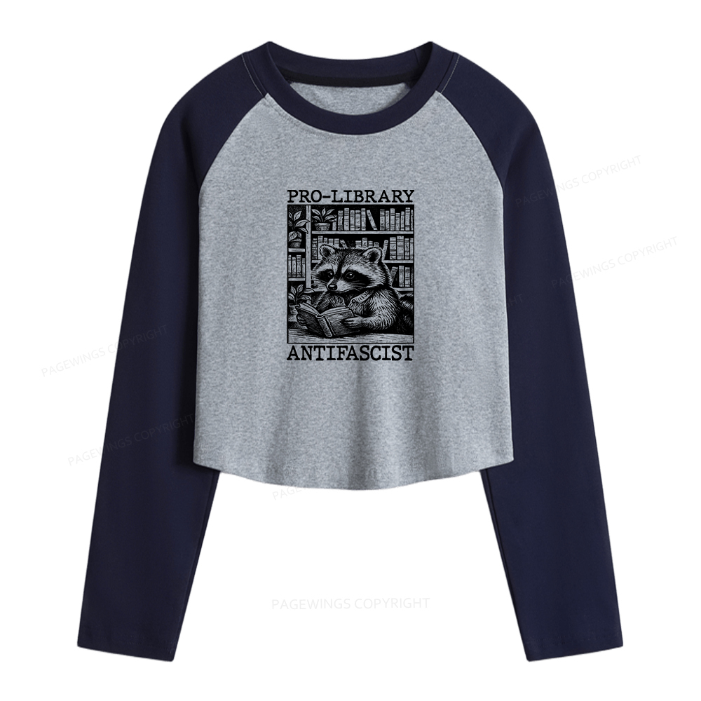 Pagewings Pro Library Antifascist Women Long Sleeve Crop Raglan T-shirt