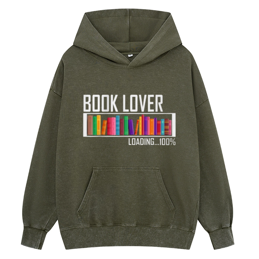 Pagewings Loading Book Lover 100% Unisex Washed Hoodie
