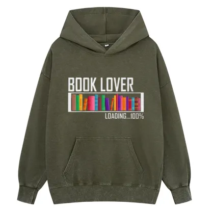 Pagewings Loading Book Lover 100% Unisex Washed Hoodie