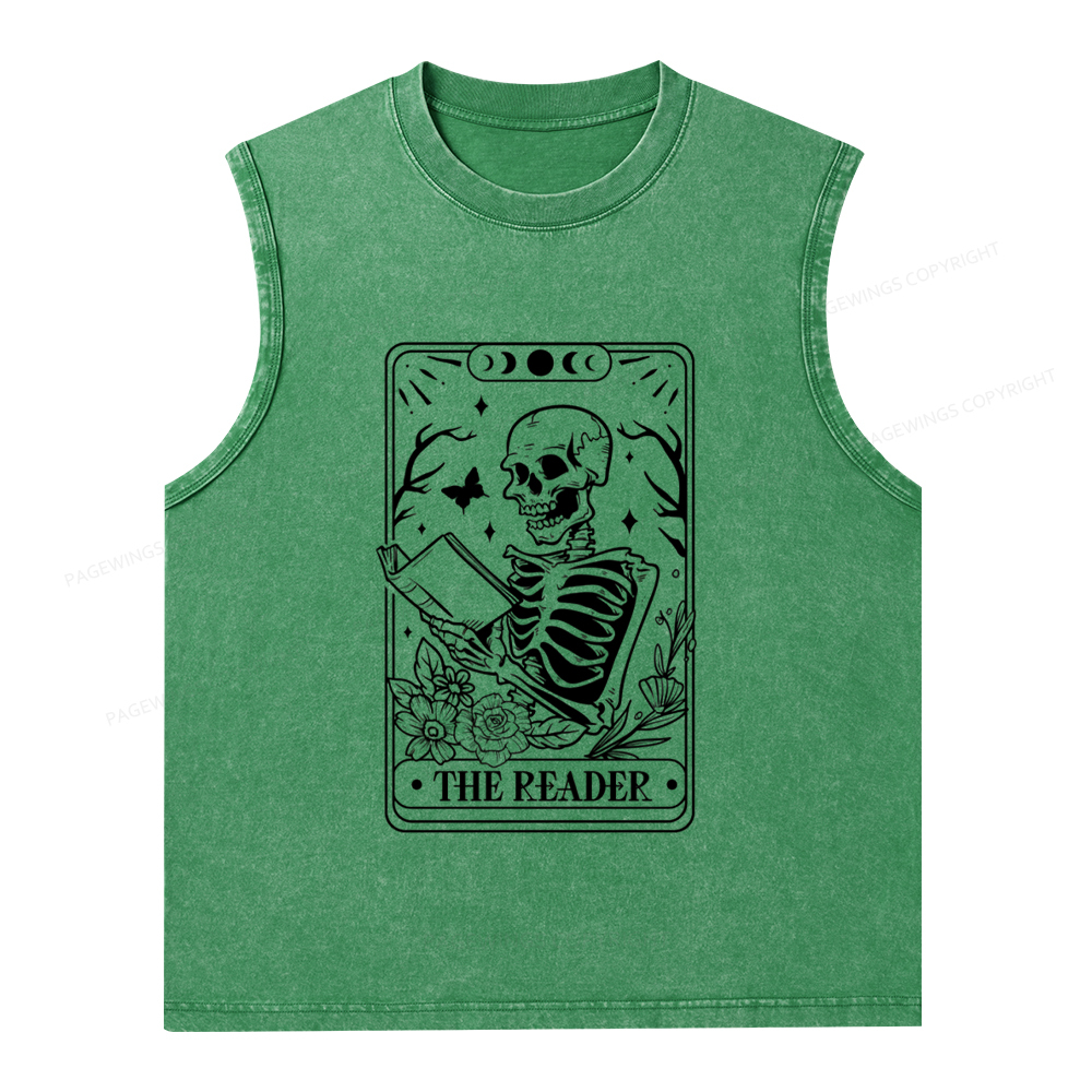 Pagewings Halloween The Reader Tarot Card Unisex Washed Tank Top