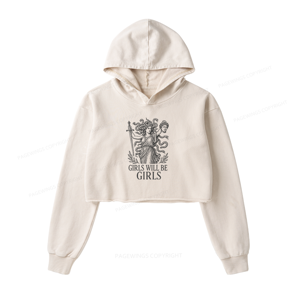 Pagewings Girls Will Be Girls Washed Crop Hoodie
