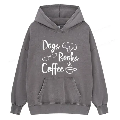 Pagewings Dogs Books Coffee Unisex Washed Hoodie