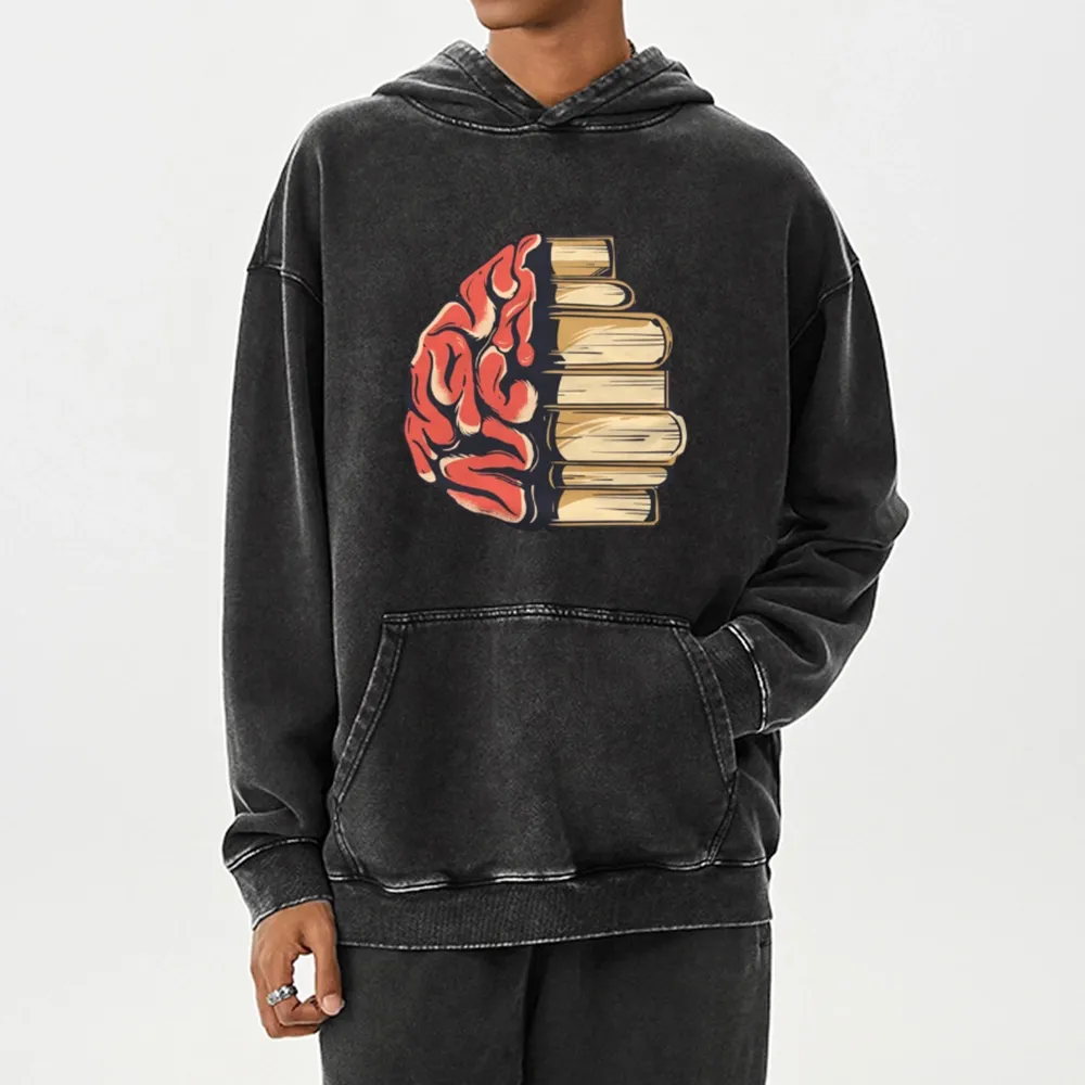 Pagewings Book is Brain Unisex Washed Hoodie