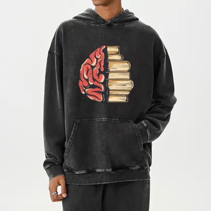 Pagewings Book is Brain Unisex Washed Hoodie