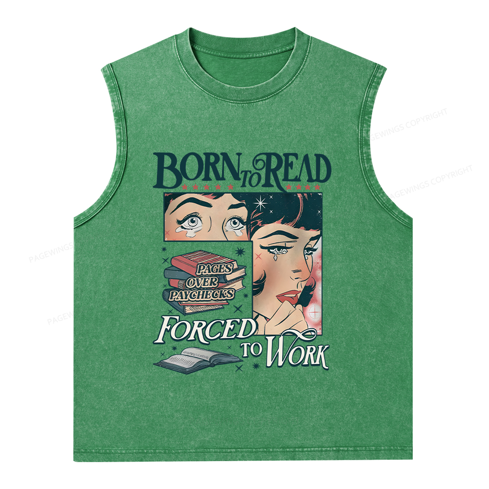 Pagewings Born To Read Bookish Comfor Unisex Washed Tank Top