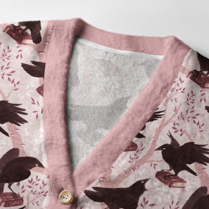 Pagewings Reading Crow Light Knit Unisex Cardigan Sweaters