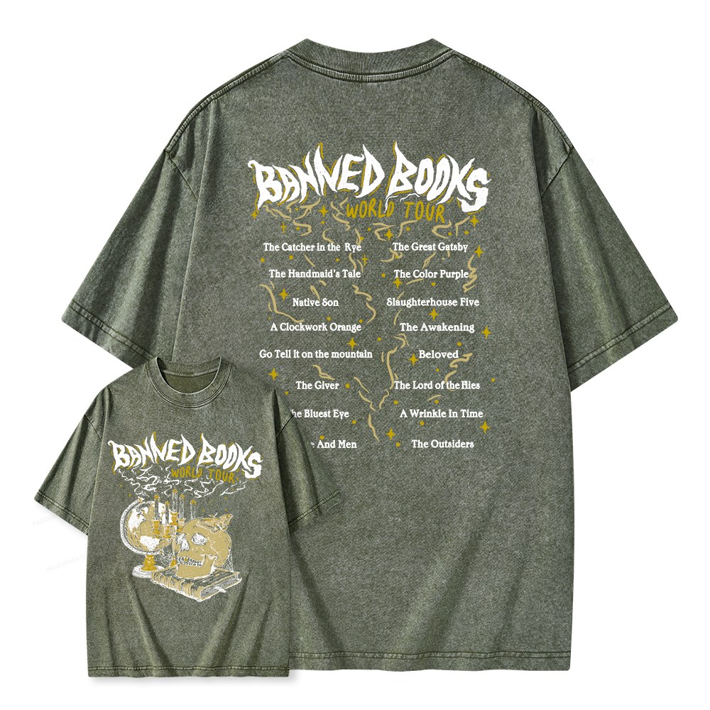 Pagewings Banned Books World Tour Unisex Washed T-shirt