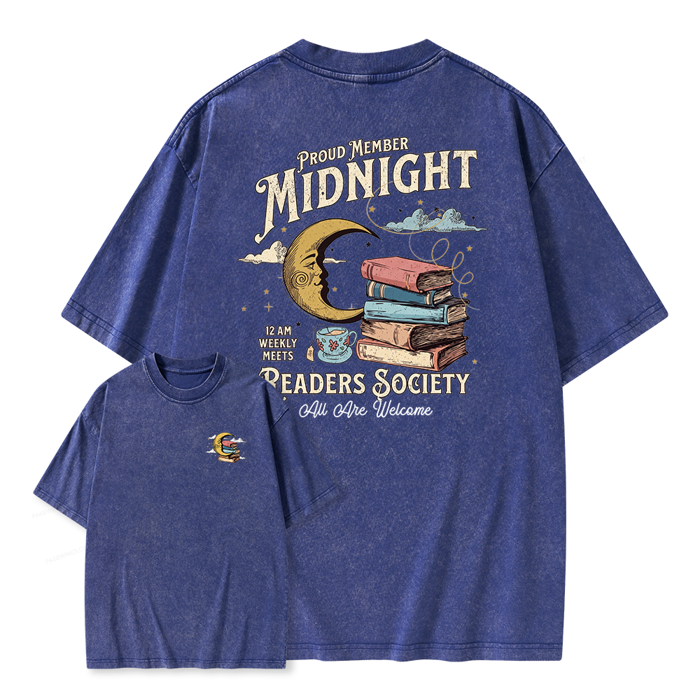 Pagewings Midnight Readers Society Unisex Washed T-shirt