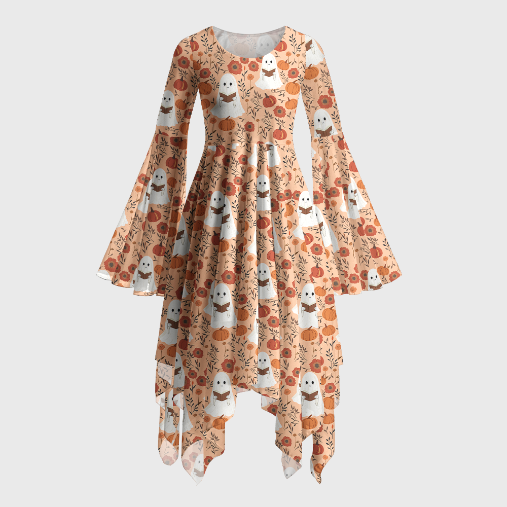 Pagewings Ghosts Love Reading Bell Sleeve Dress