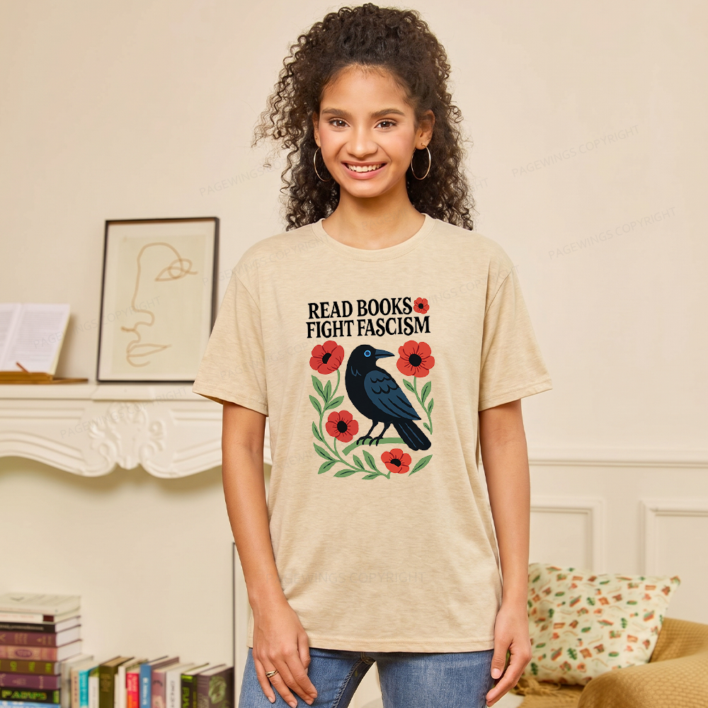 Pagewings Read Books Fight Fascism Unisex Heather T-Shirt