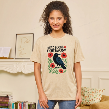 Pagewings Read Books Fight Fascism Unisex Heather T-Shirt