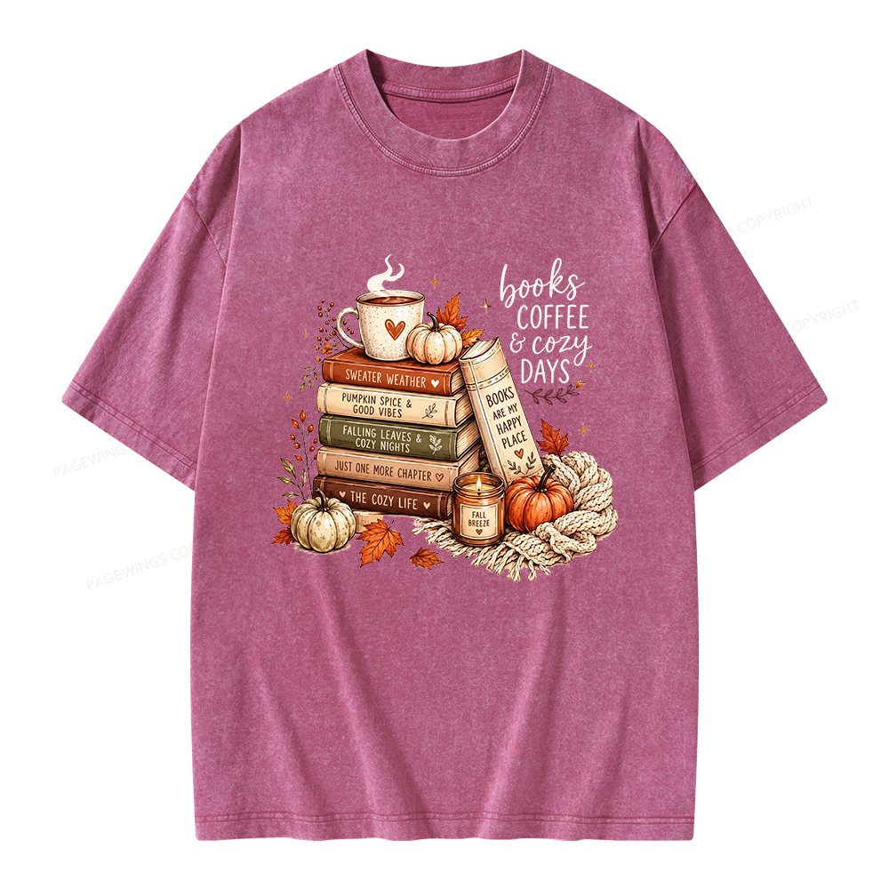 Pagewings Fall Bookish Unisex Washed T-shirt