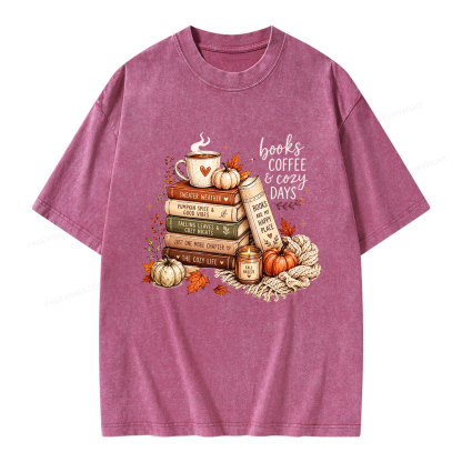 Pagewings Fall Bookish Unisex Washed T-shirt