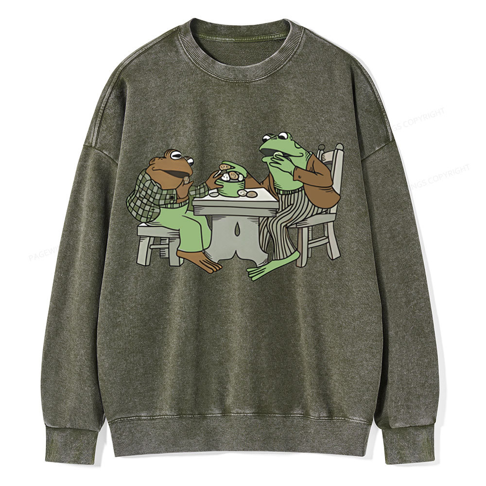 Pagewings frog & toad eat cookies Unisex Washed Sweatshirt