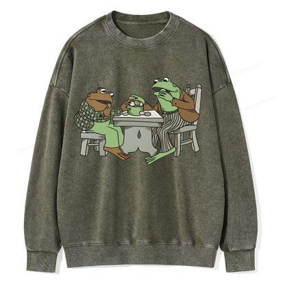 Pagewings frog & toad eat cookies Unisex Washed Sweatshirt