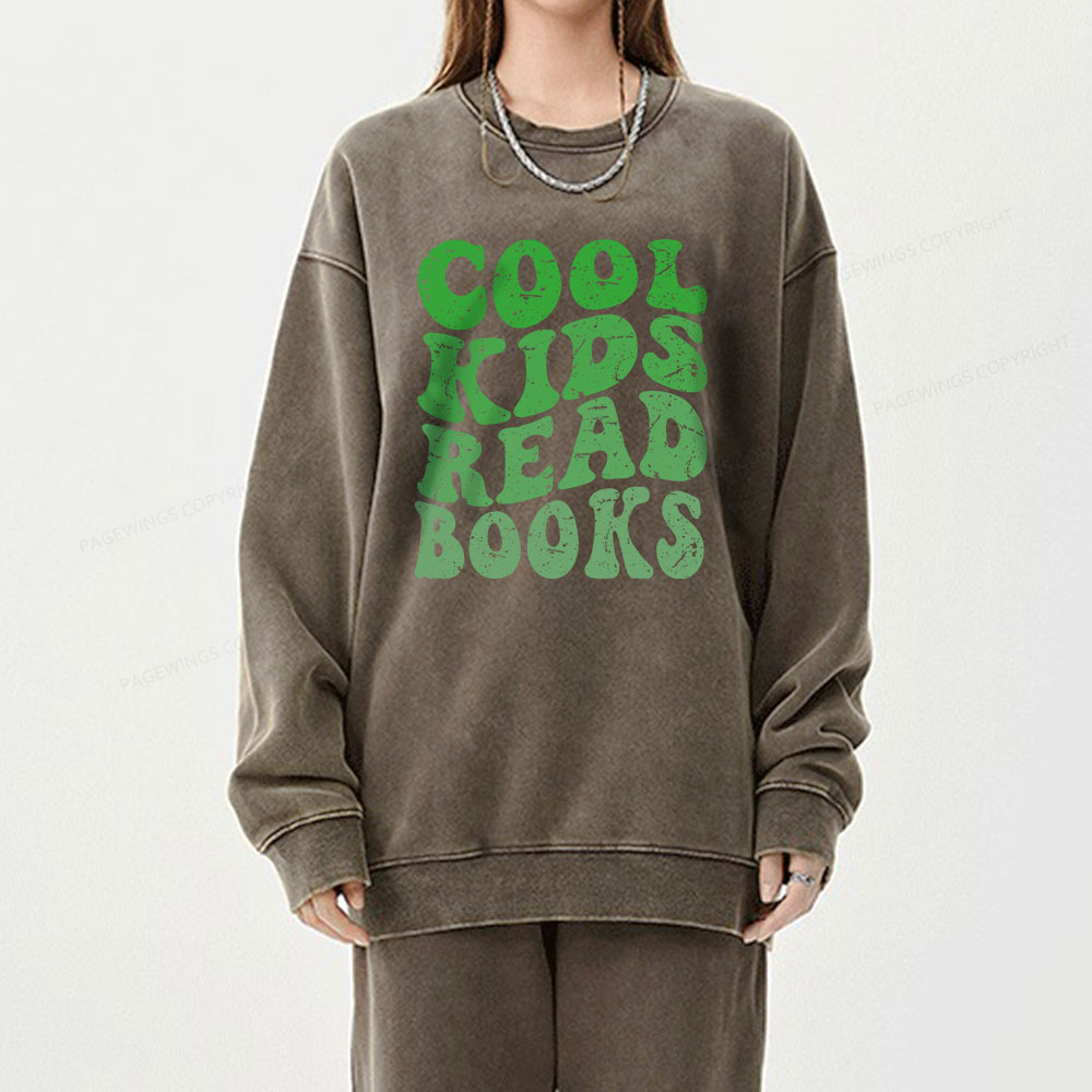 Pagewings cool kids read books Unisex Washed Sweatshirt