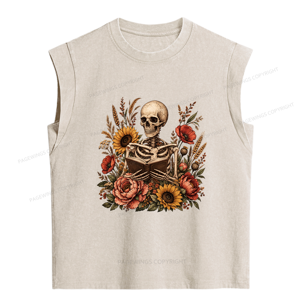 Pagewings Floral Skeleton Women's Washed Tank Top