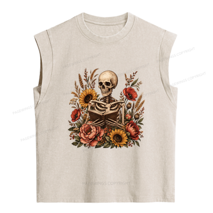 Pagewings Floral Skeleton Women's Washed Tank Top