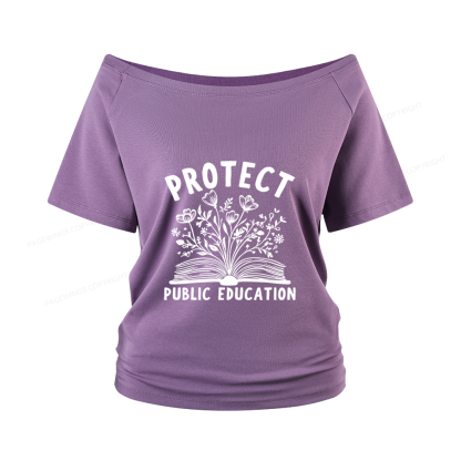 Pagewings Protect Public Education Women Off Shoulder T-shirts