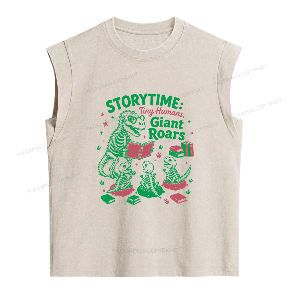 Pagewing School Librarian Dinosaur Women's Washed Tank Top