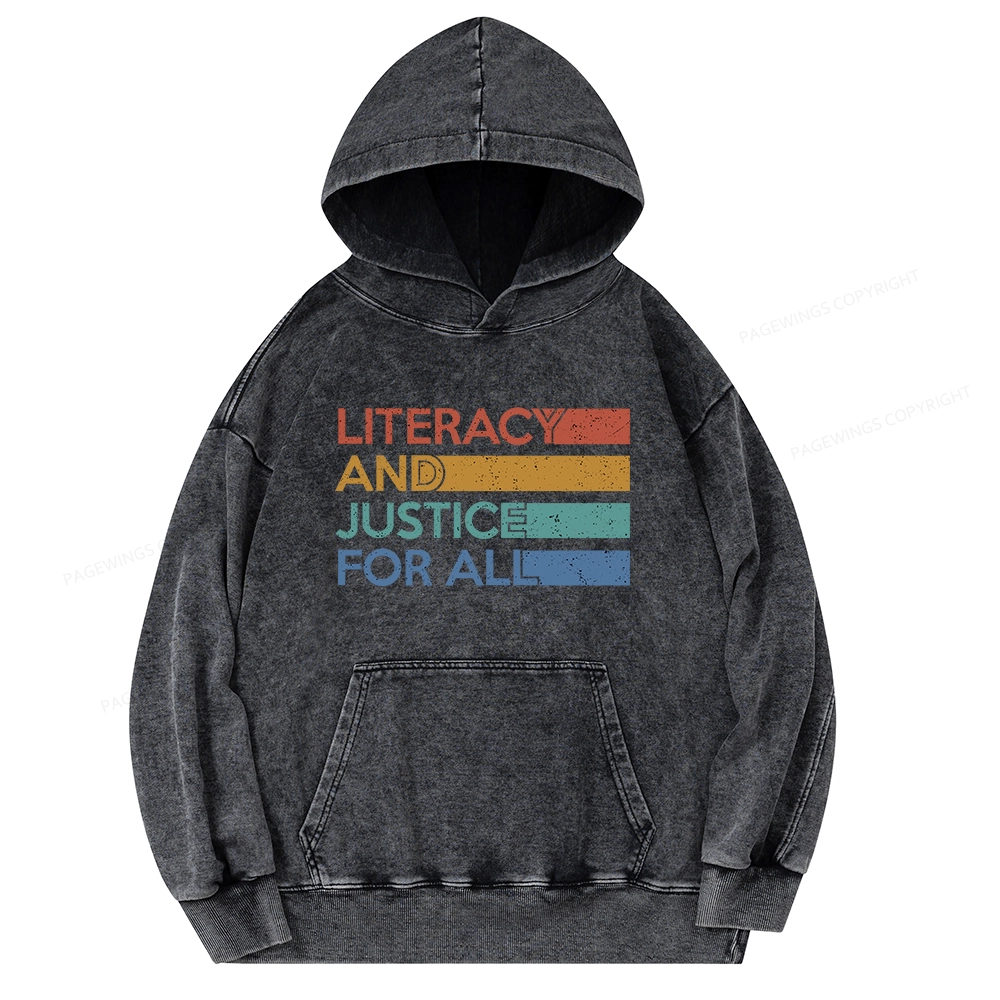 Pagewing Literacy and Justice For All Unisex Washed Hoodie