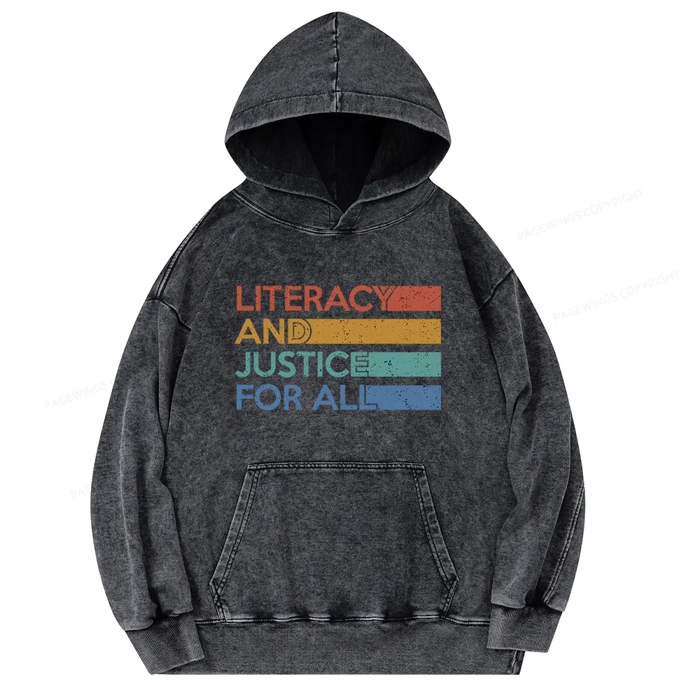 Pagewing Literacy and Justice For All Unisex Washed Hoodie