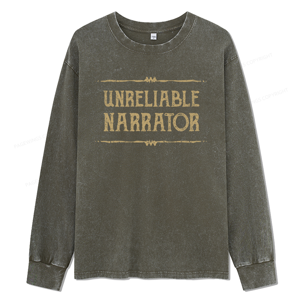 Pagewings Unreliable Narrator Unisex Washed Long Sleeve T-shirt