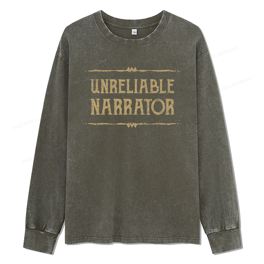 Pagewings Unreliable Narrator Unisex Washed Long Sleeve T-shirt