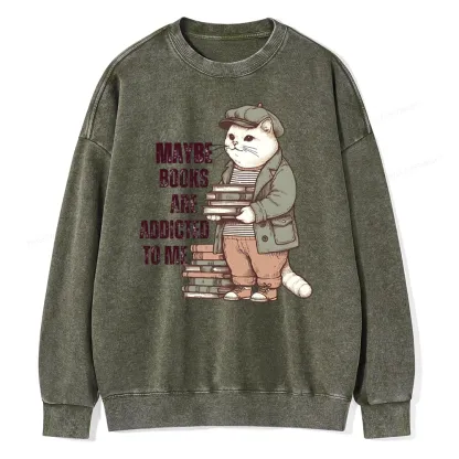 Pagewing Books Are Addicted To Me Unisex Washed Sweatshirt