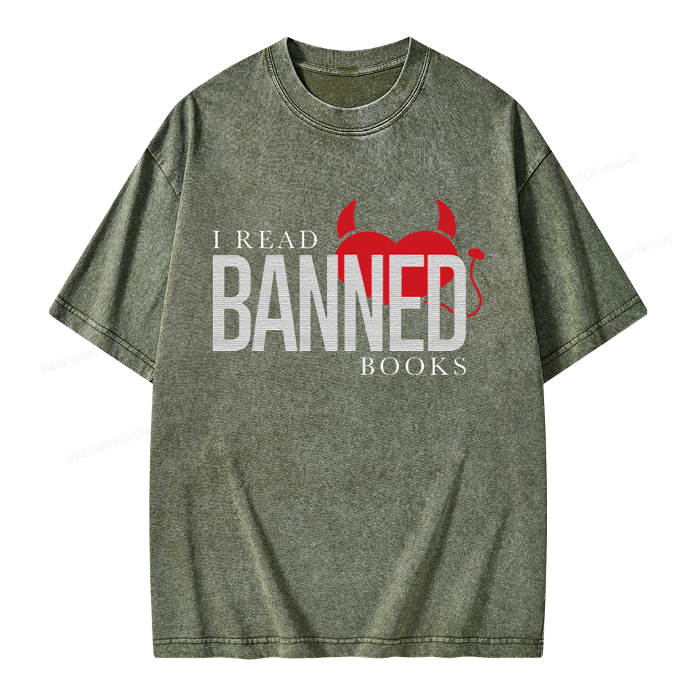 Pagewings I Read Banned Books Unisex Washed T-shirt
