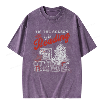 Pagewings Tis The Season to be Reading Unisex Washed T-shirt
