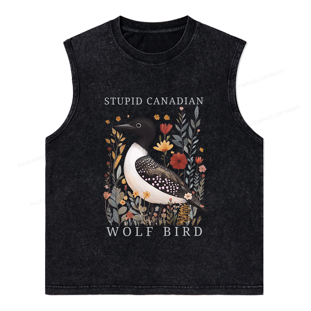 Pagewings Stupid Canadian Wolf Bird Unisex Washed Tank Top