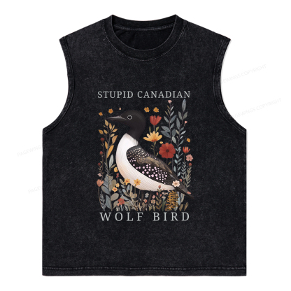 Pagewings Stupid Canadian Wolf Bird Unisex Washed Tank Top