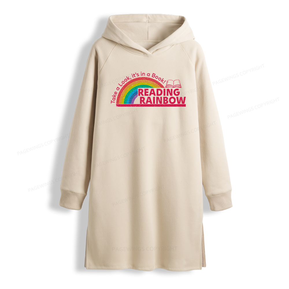 Pagewings Reading With Rainbow Side-Slit Fleece Hoodie Dress