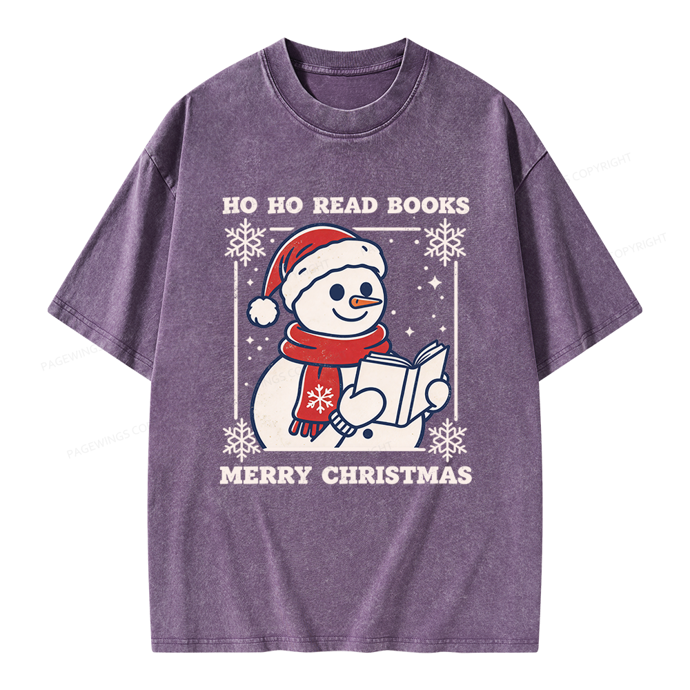 Pagewings Ho Ho Read Books Unisex Washed T-shirt
