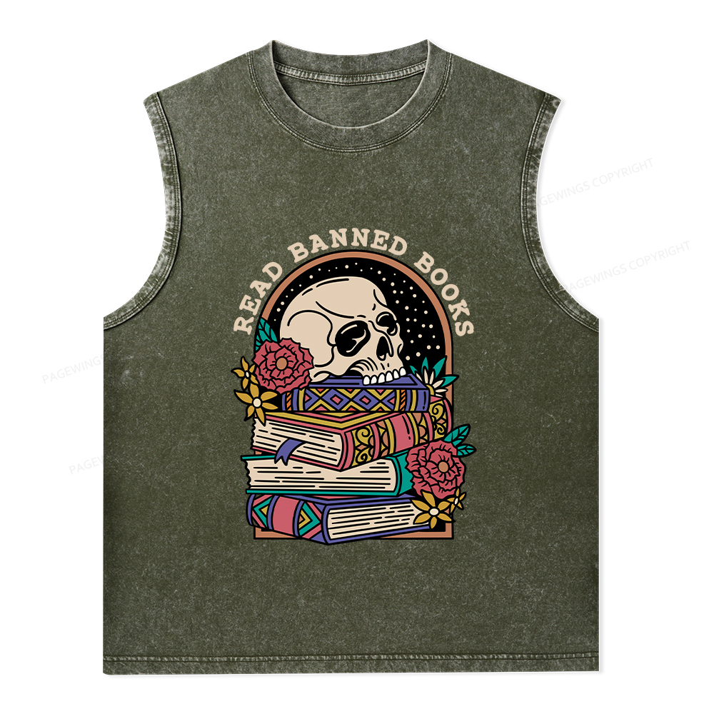 Pagewings Read Banned Book Floral Unisex Washed Tank Top